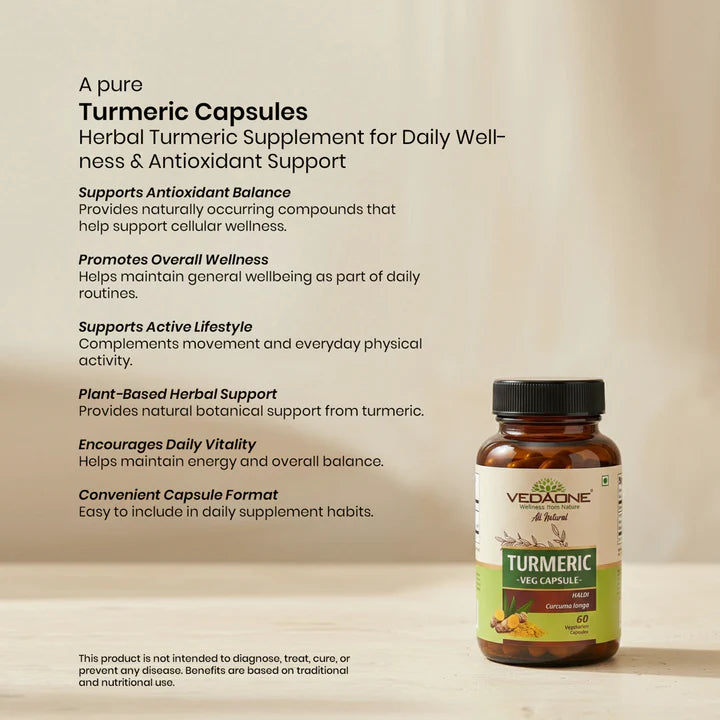 Vedaone Turmeric Capsules 60 Capsules – Herbal Turmeric Supplement for Daily Wellness & Antioxidant Support